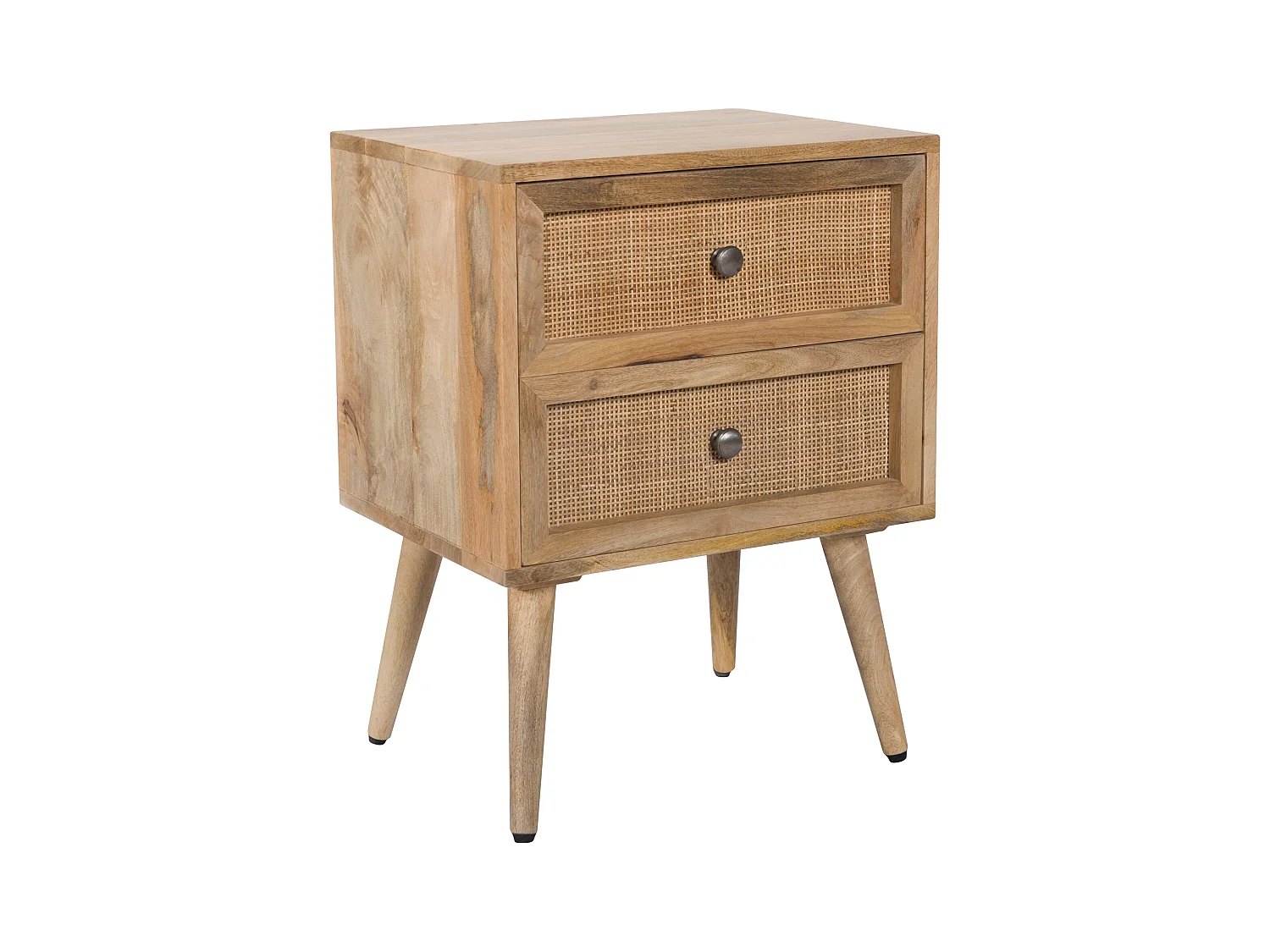 Comodino a 2 cassetti in canna e legno di mango - Cody
