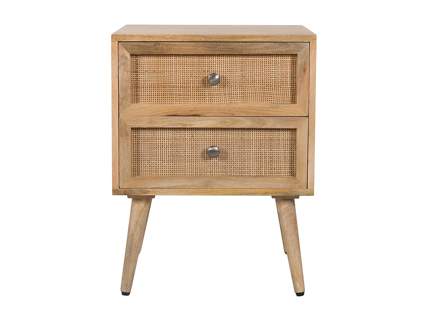Table de chevet 2 tiroirs en cannage et bois de manguier - Cody