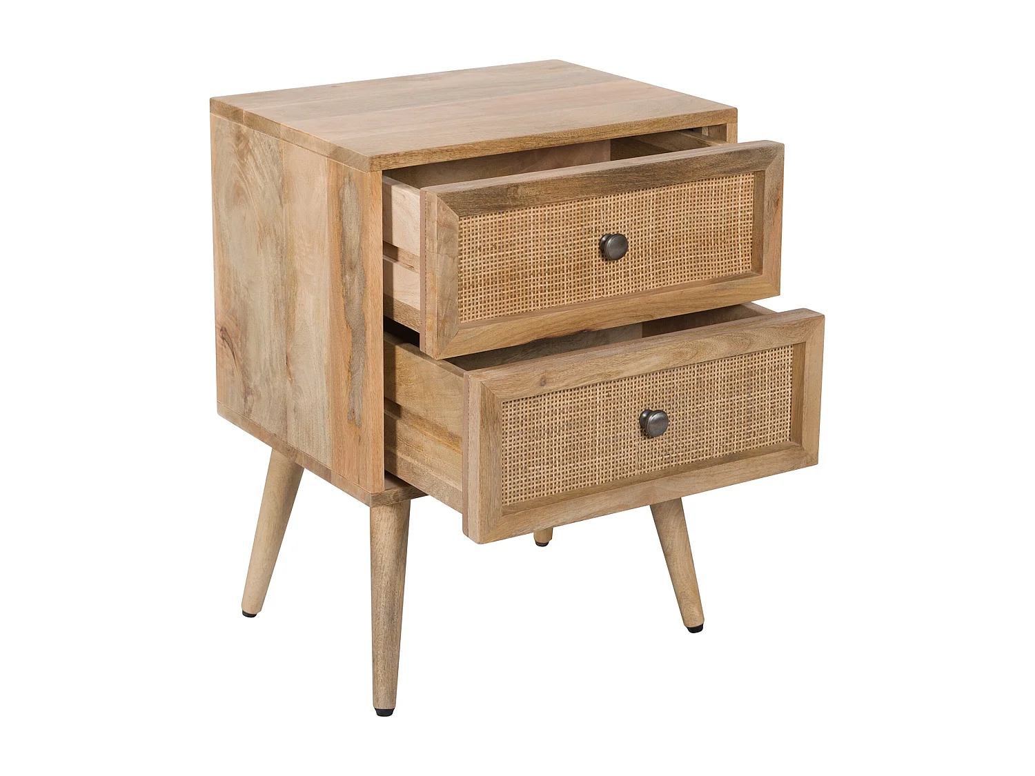 Table de chevet 2 tiroirs en cannage et bois de manguier - Cody