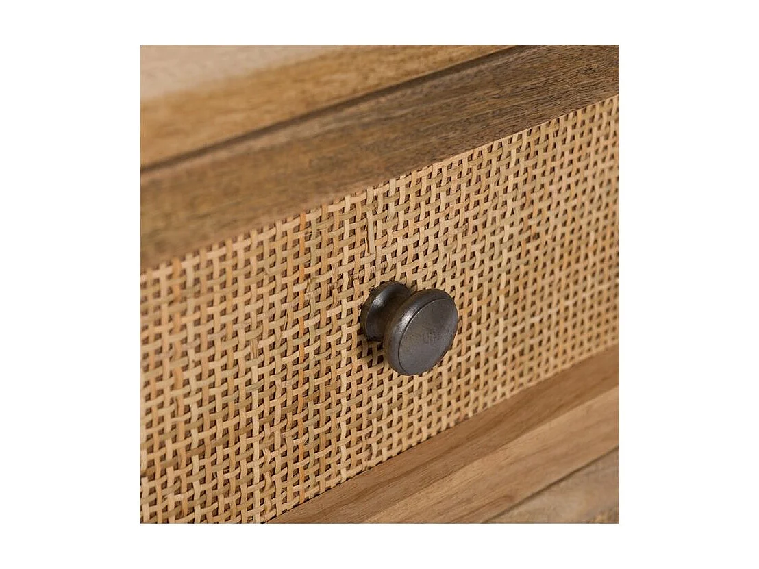 Table de chevet 2 tiroirs en cannage et bois de manguier - Cody