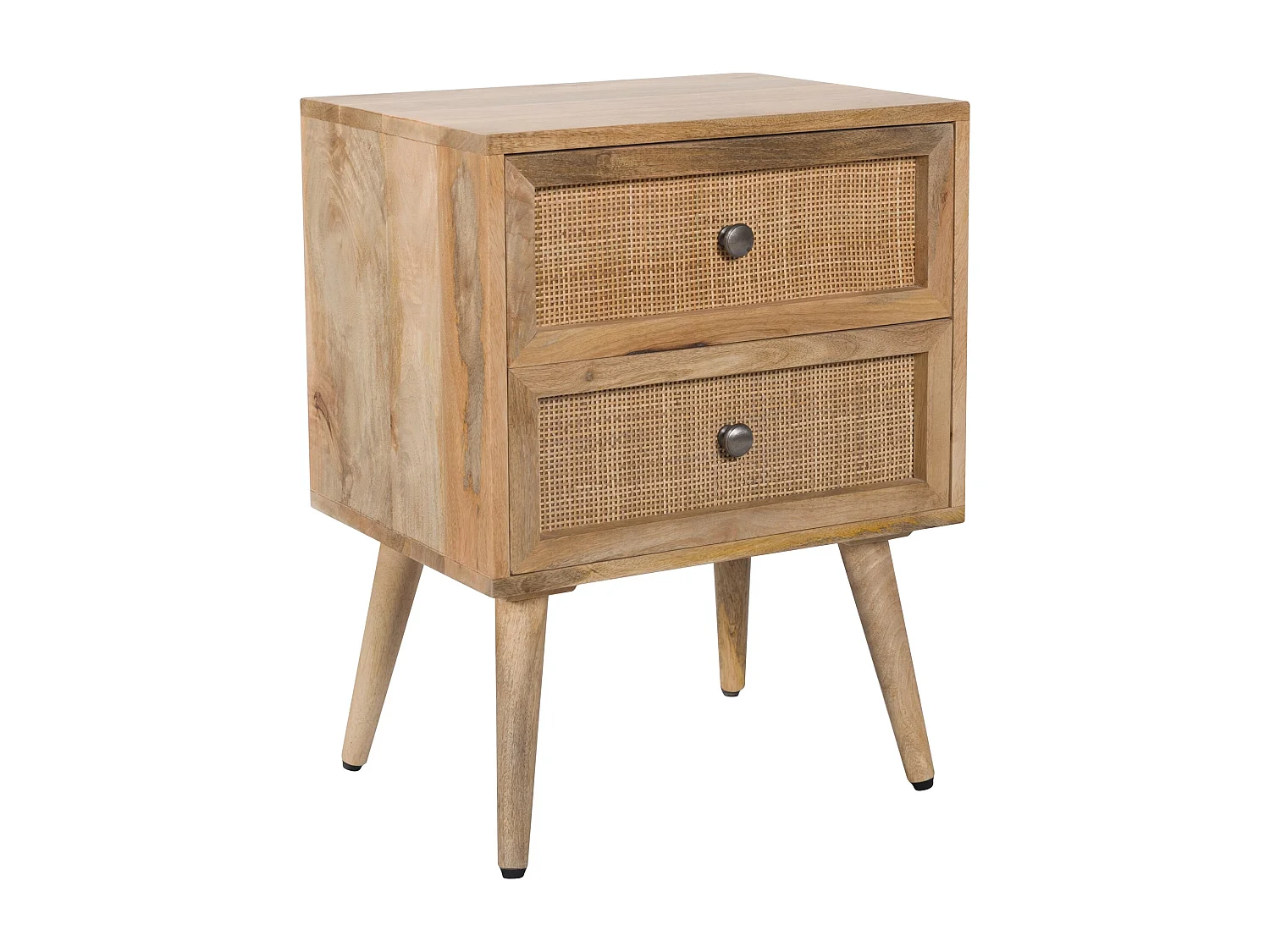Table de chevet 2 tiroirs en cannage et bois de manguier - Cody