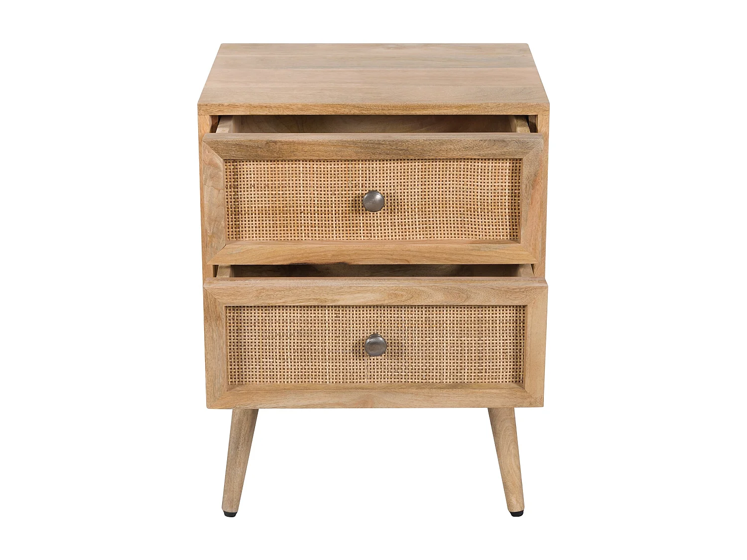 Table de chevet 2 tiroirs en cannage et bois de manguier - Cody