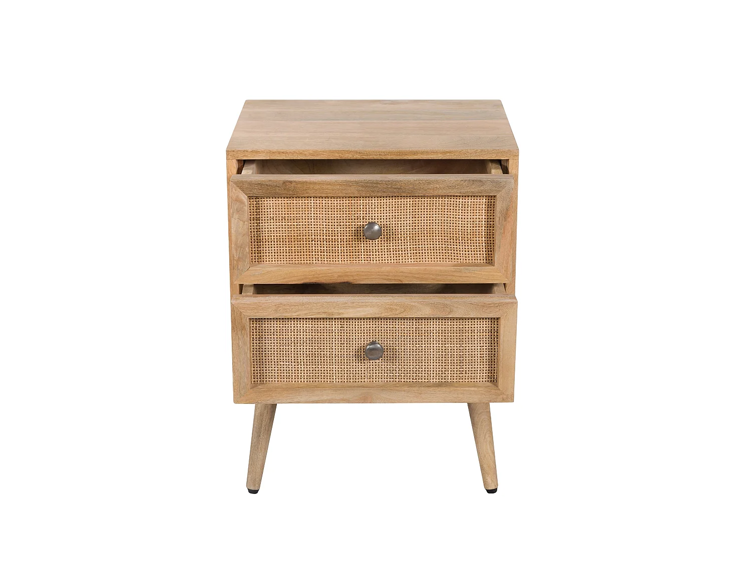 Mesita de noche de 2 cajones en madera de caña y mango - Cody