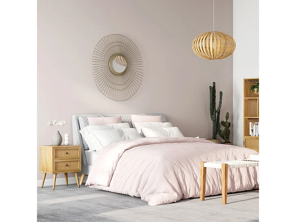 Mesita de noche de 2 cajones en madera de caña y mango - Cody