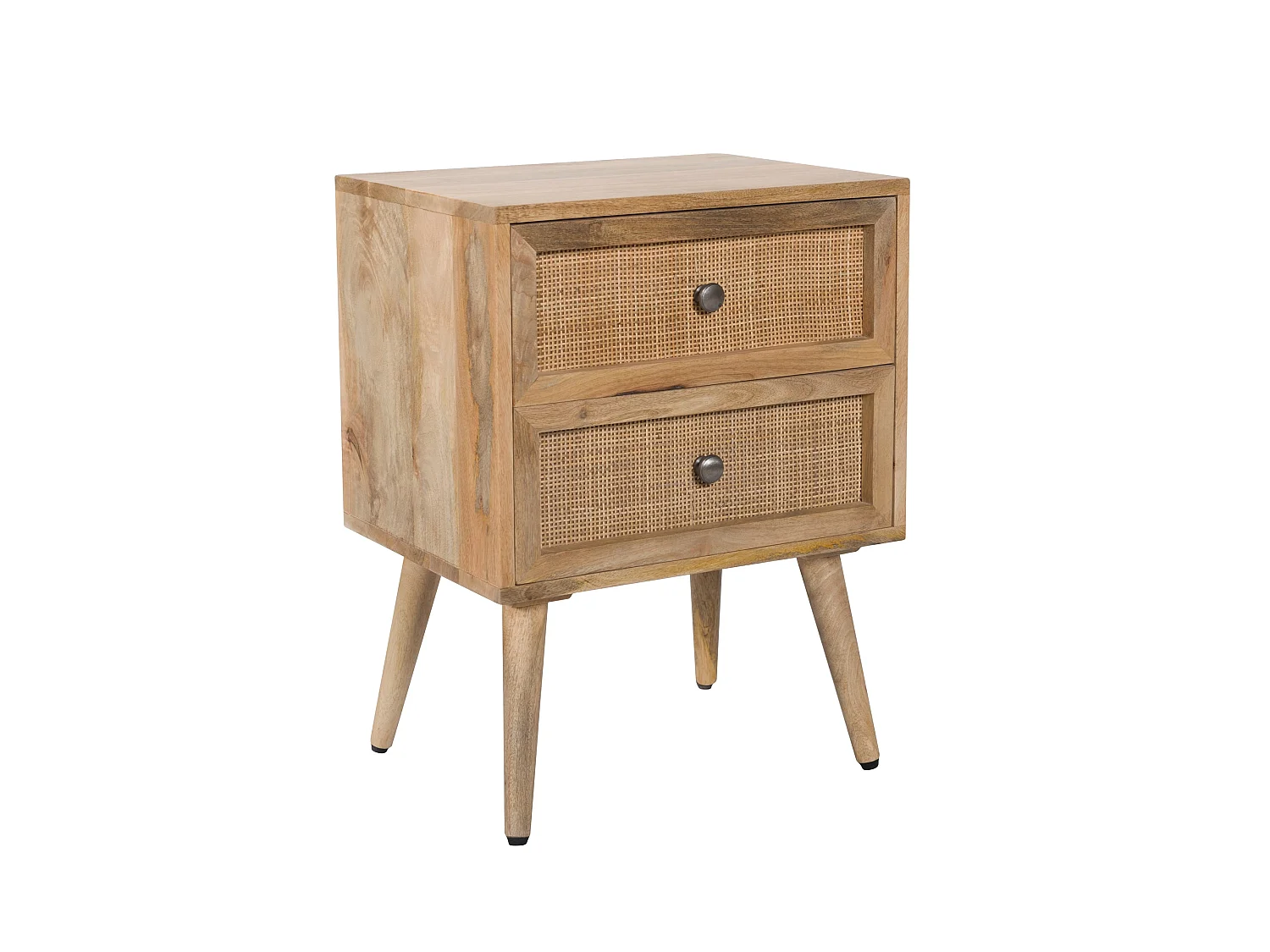 Mesita de noche de 2 cajones en madera de caña y mango - Cody