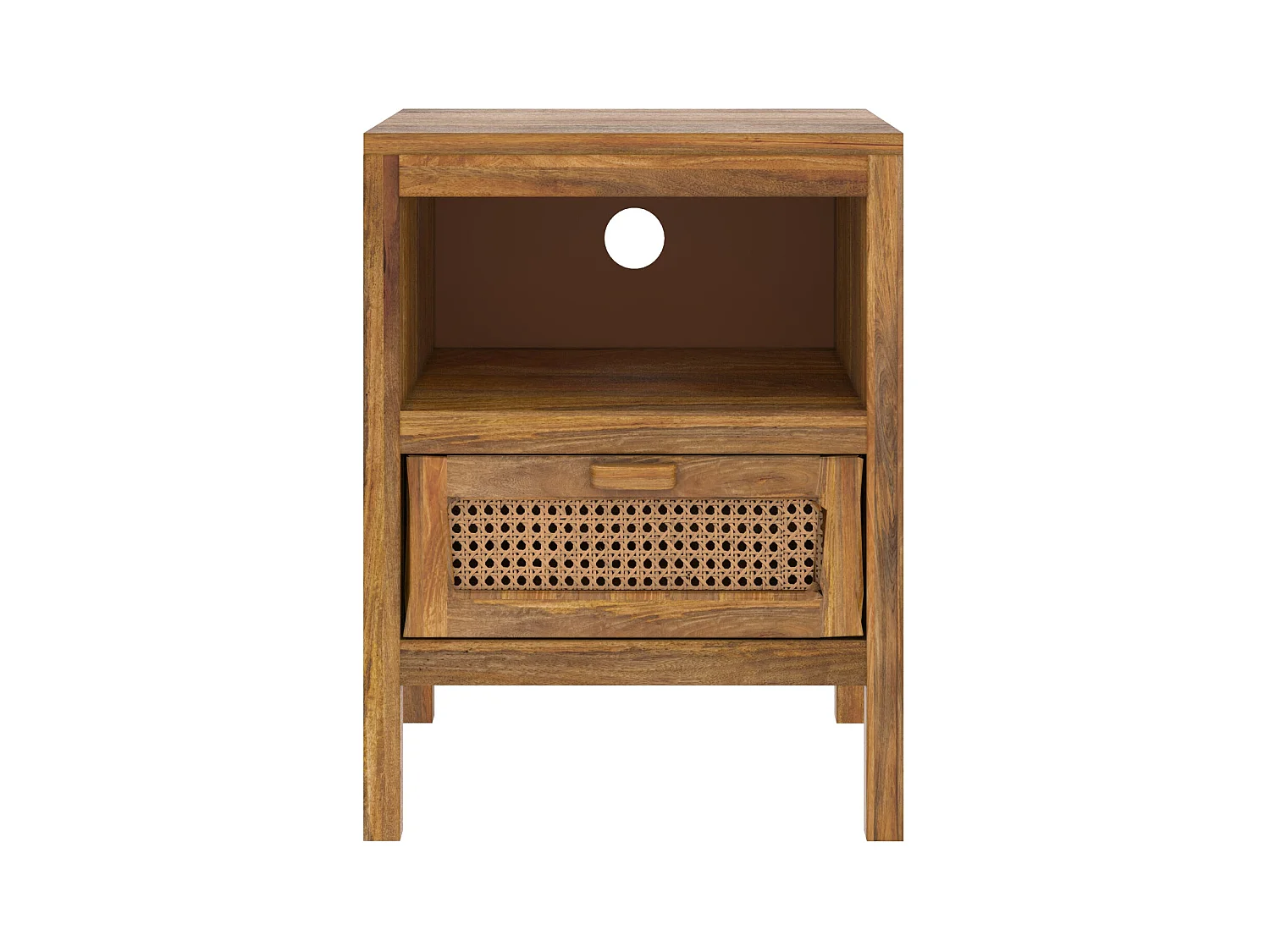 Comodino 1 cassetto e 1 nicchia  in legno e canna - Tiki