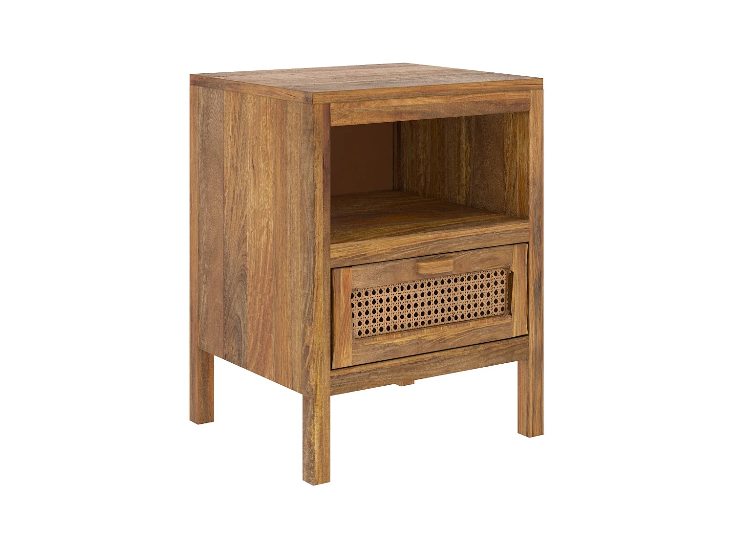 Comodino 1 cassetto e 1 nicchia  in legno e canna - Tiki