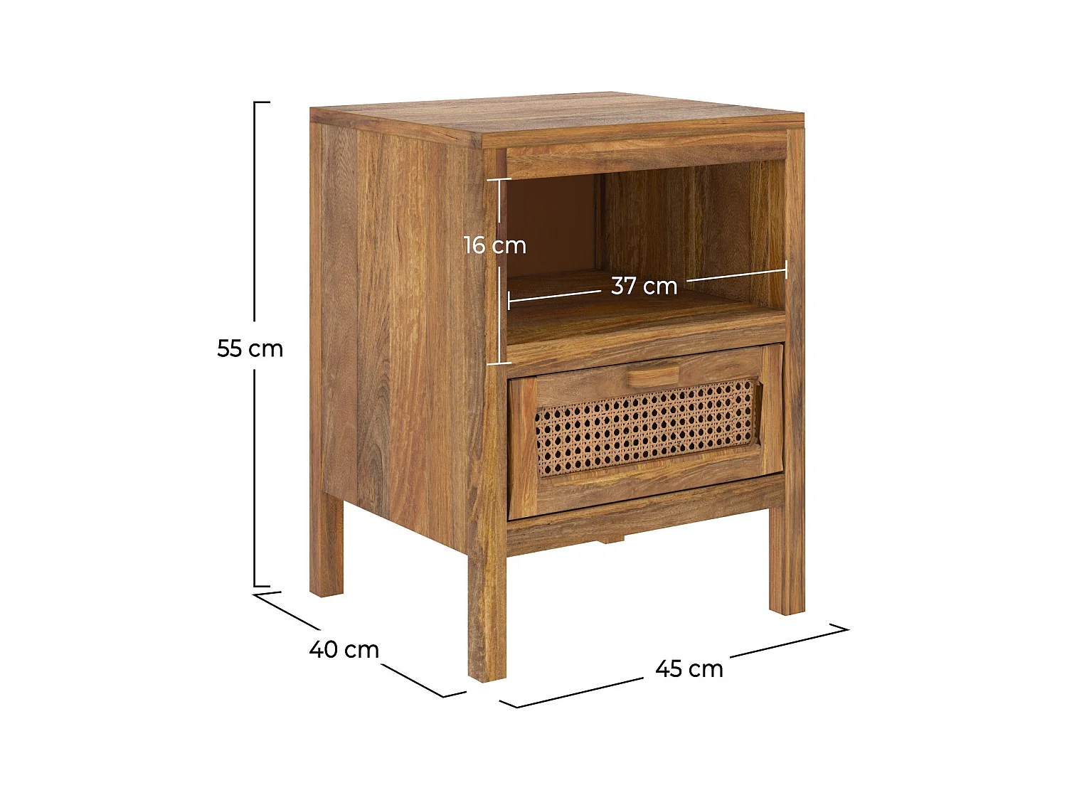 Comodino 1 cassetto e 1 nicchia  in legno e canna - Tiki