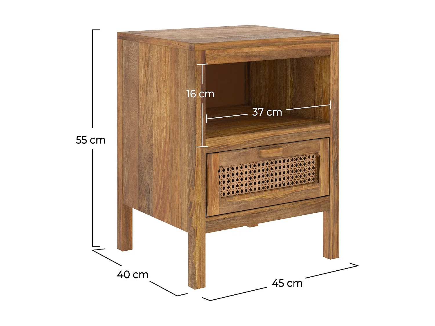 Comodino 1 cassetto e 1 nicchia  in legno e canna - Tiki