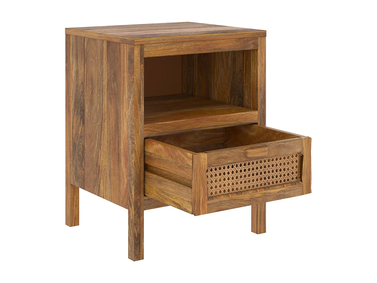 Comodino 1 cassetto e 1 nicchia  in legno e canna - Tiki