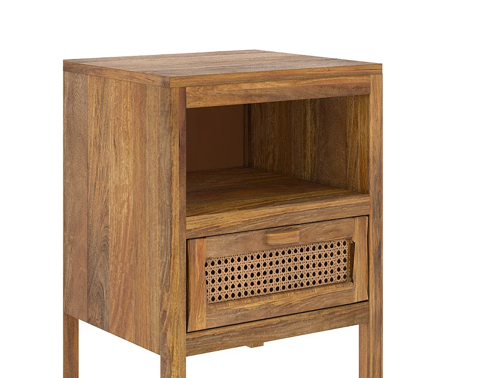 Comodino 1 cassetto e 1 nicchia  in legno e canna - Tiki