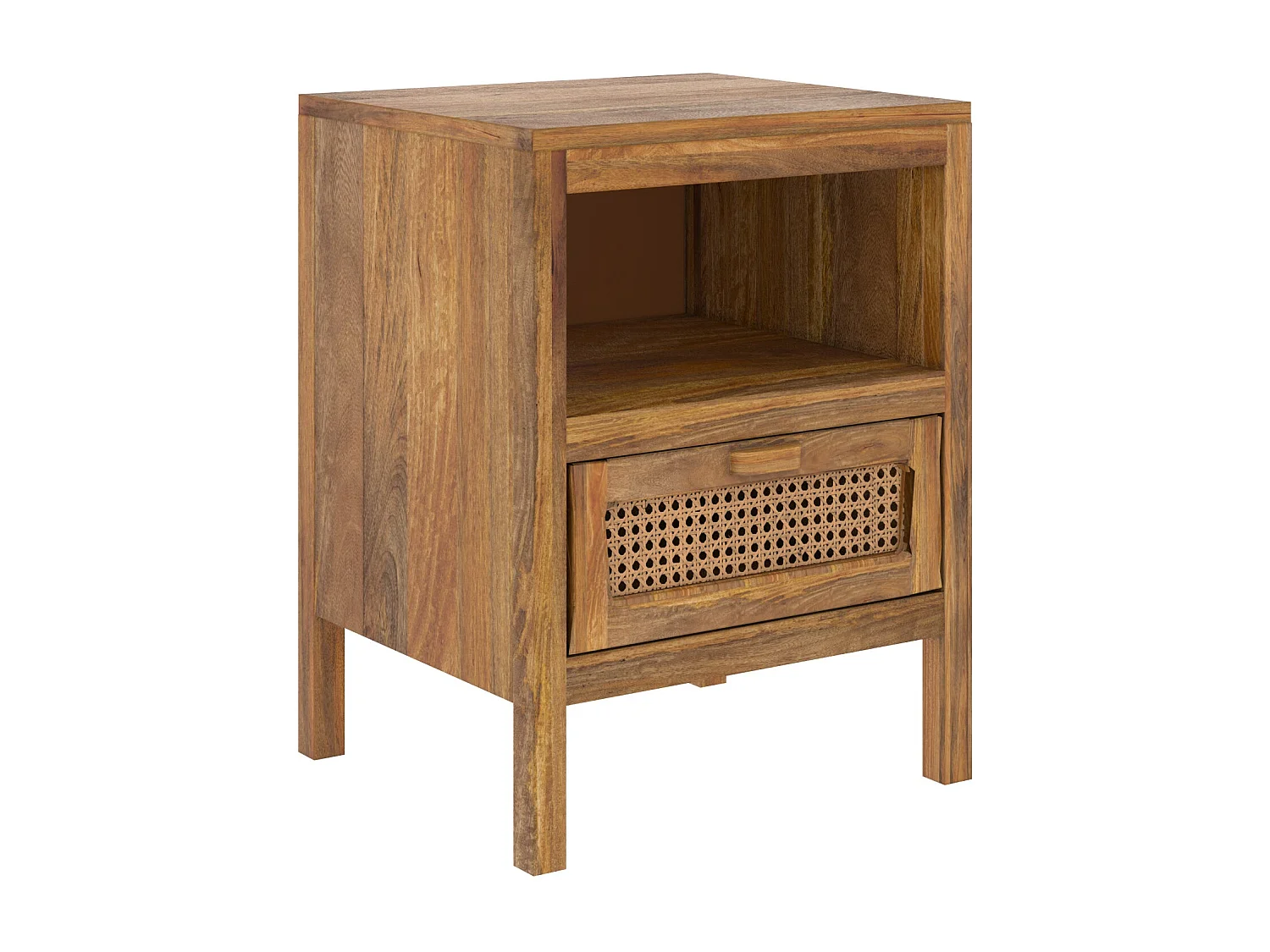 Comodino 1 cassetto e 1 nicchia  in legno e canna - Tiki