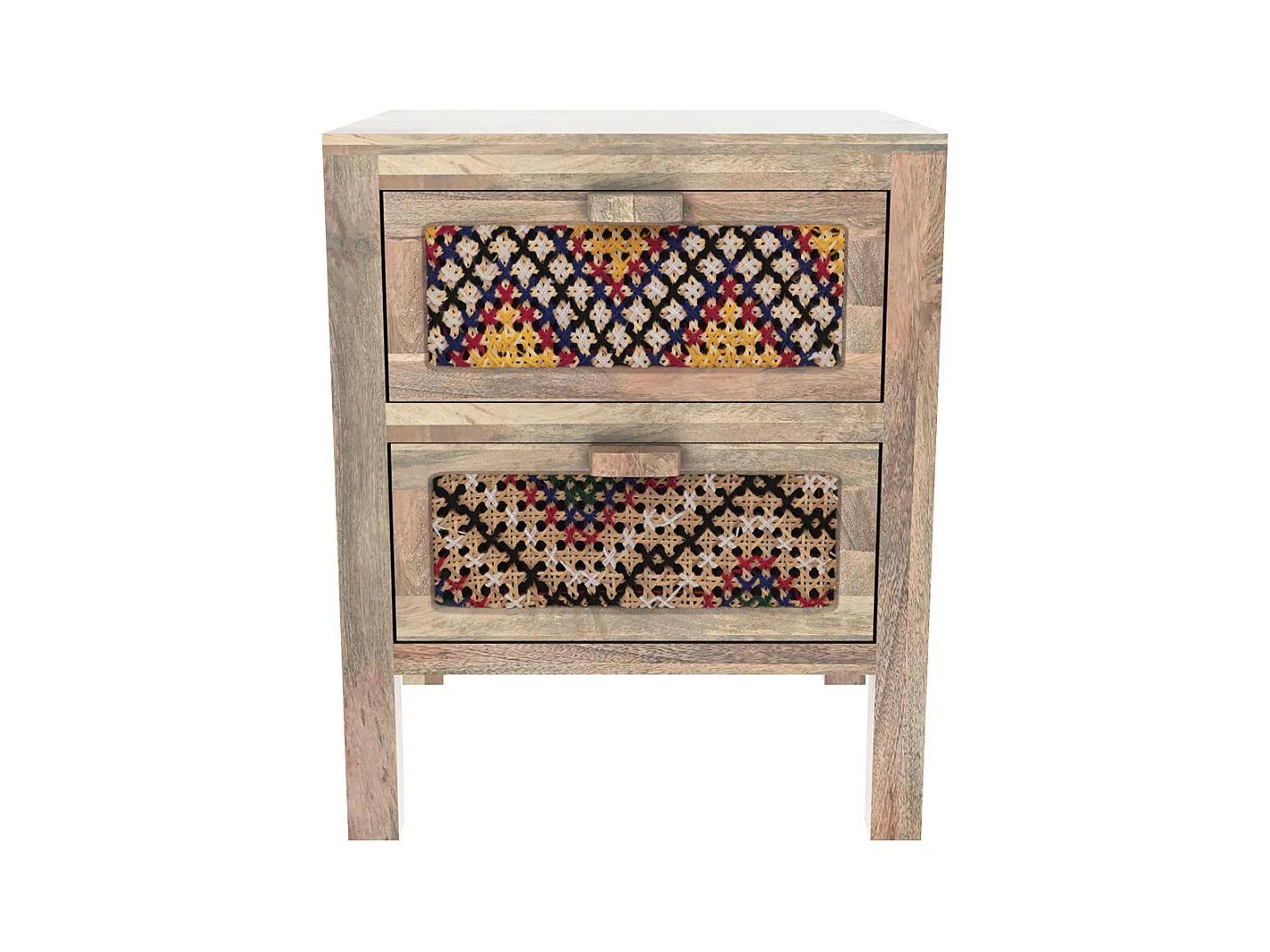 Table de chevet 2 tiroirs en manguier et cannage coloré - Massaï