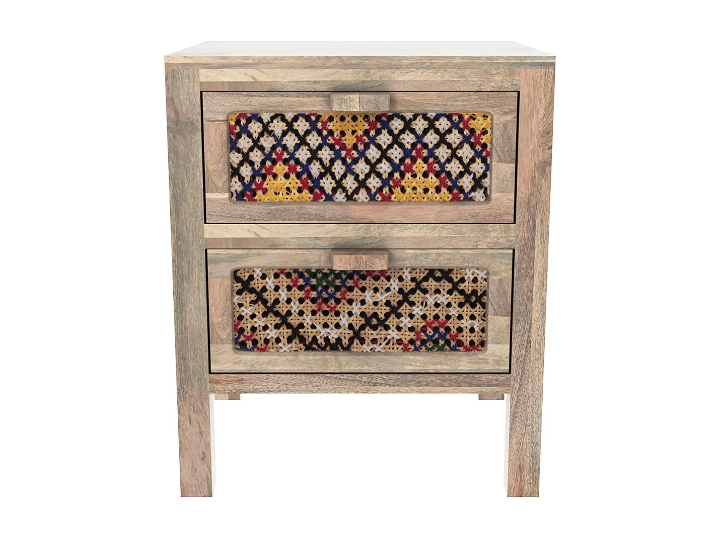 Table de chevet 2 tiroirs en manguier et cannage coloré - Massaï