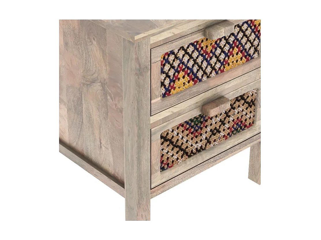 Table de chevet 2 tiroirs en manguier et cannage coloré - Massaï