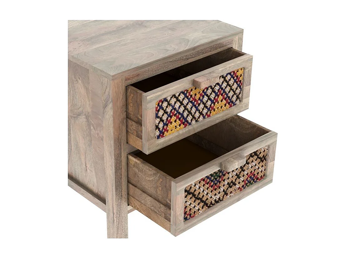 Table de chevet 2 tiroirs en manguier et cannage coloré - Massaï