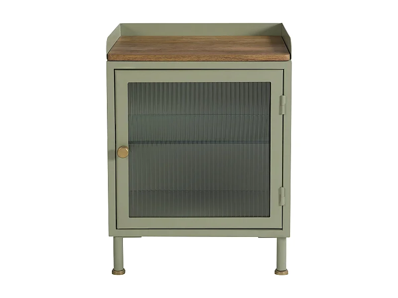 Table de chevet en verre, métal et bois 1 porte - Marnie