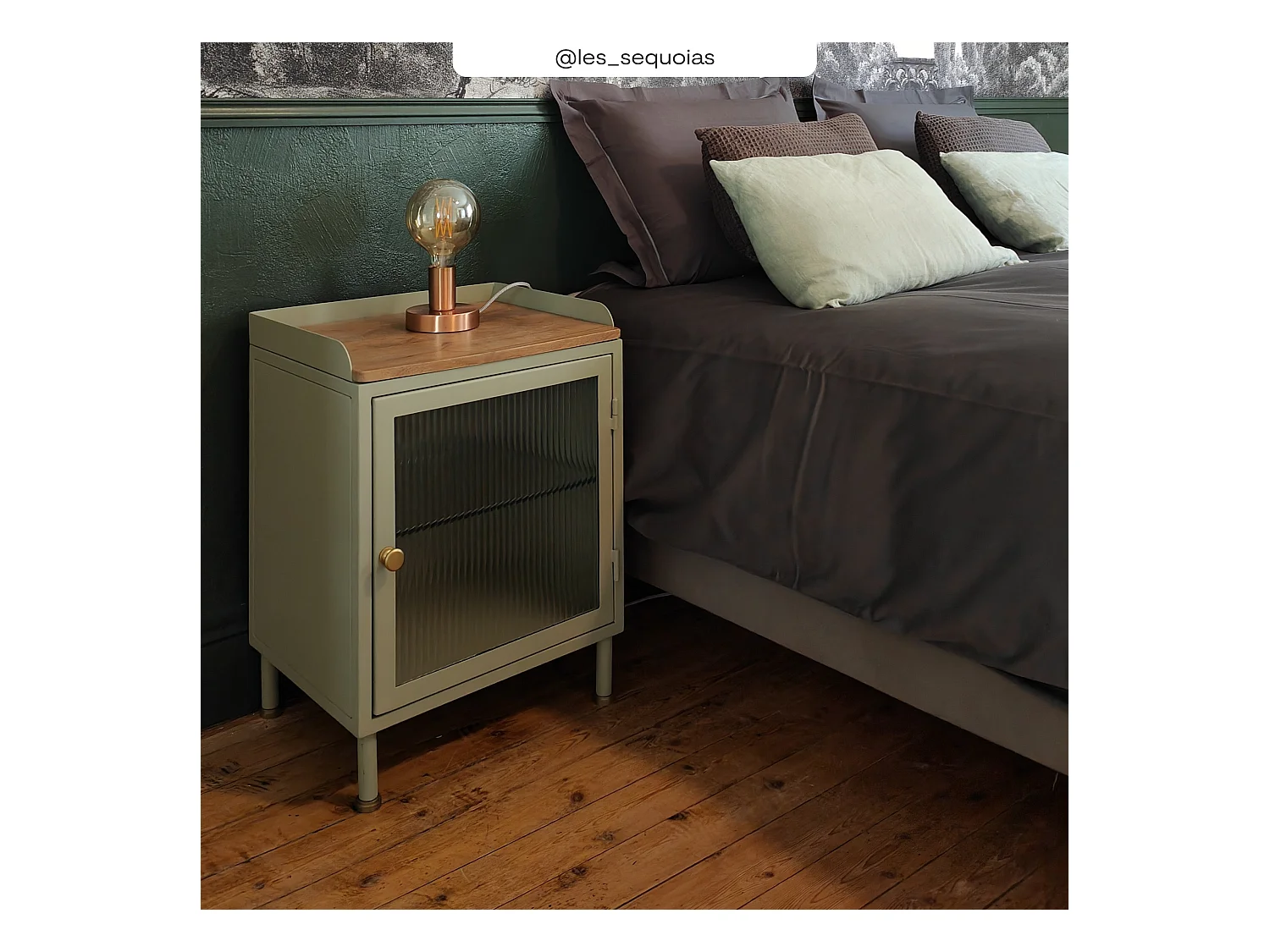 Table de chevet en verre, métal et bois 1 porte - Marnie