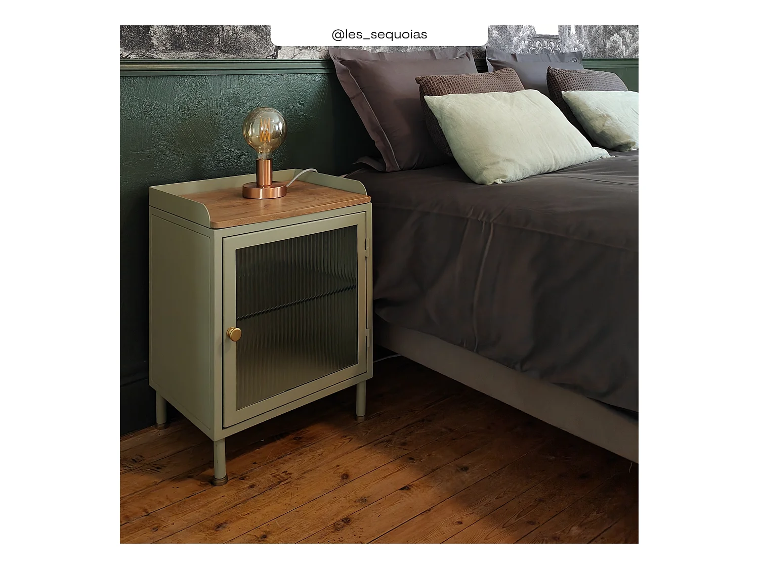 Table de chevet en verre, métal et bois 1 porte - Marnie