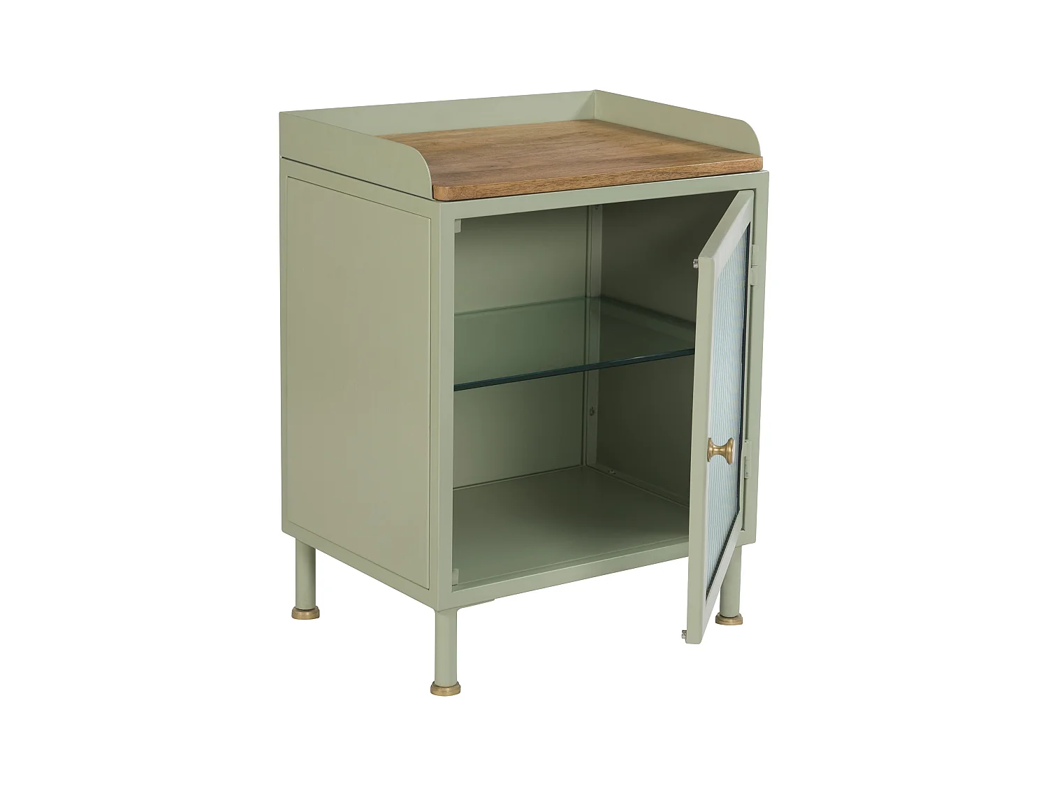 Table de chevet en verre, métal et bois 1 porte - Marnie