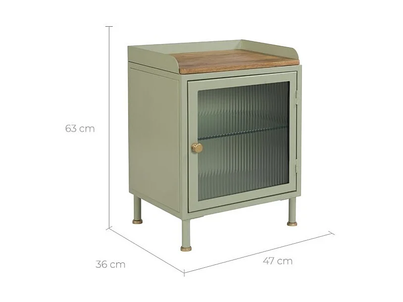 Table de chevet en verre, métal et bois 1 porte - Marnie