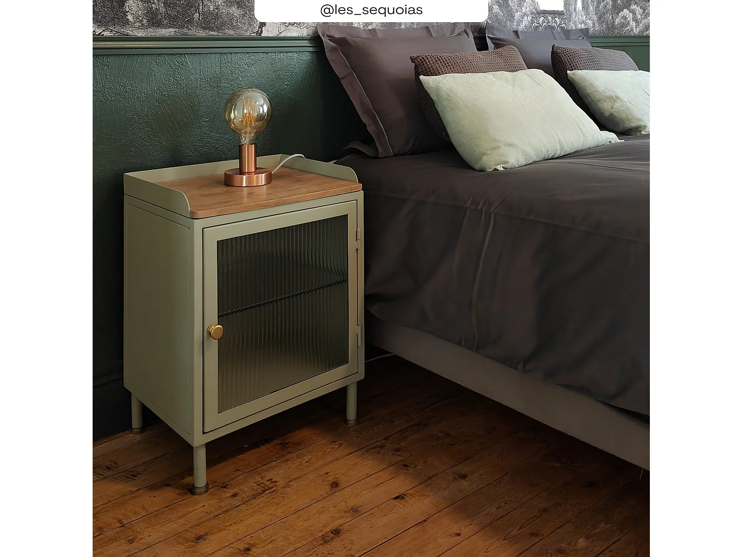 Table de chevet en verre, métal et bois 1 porte - Marnie