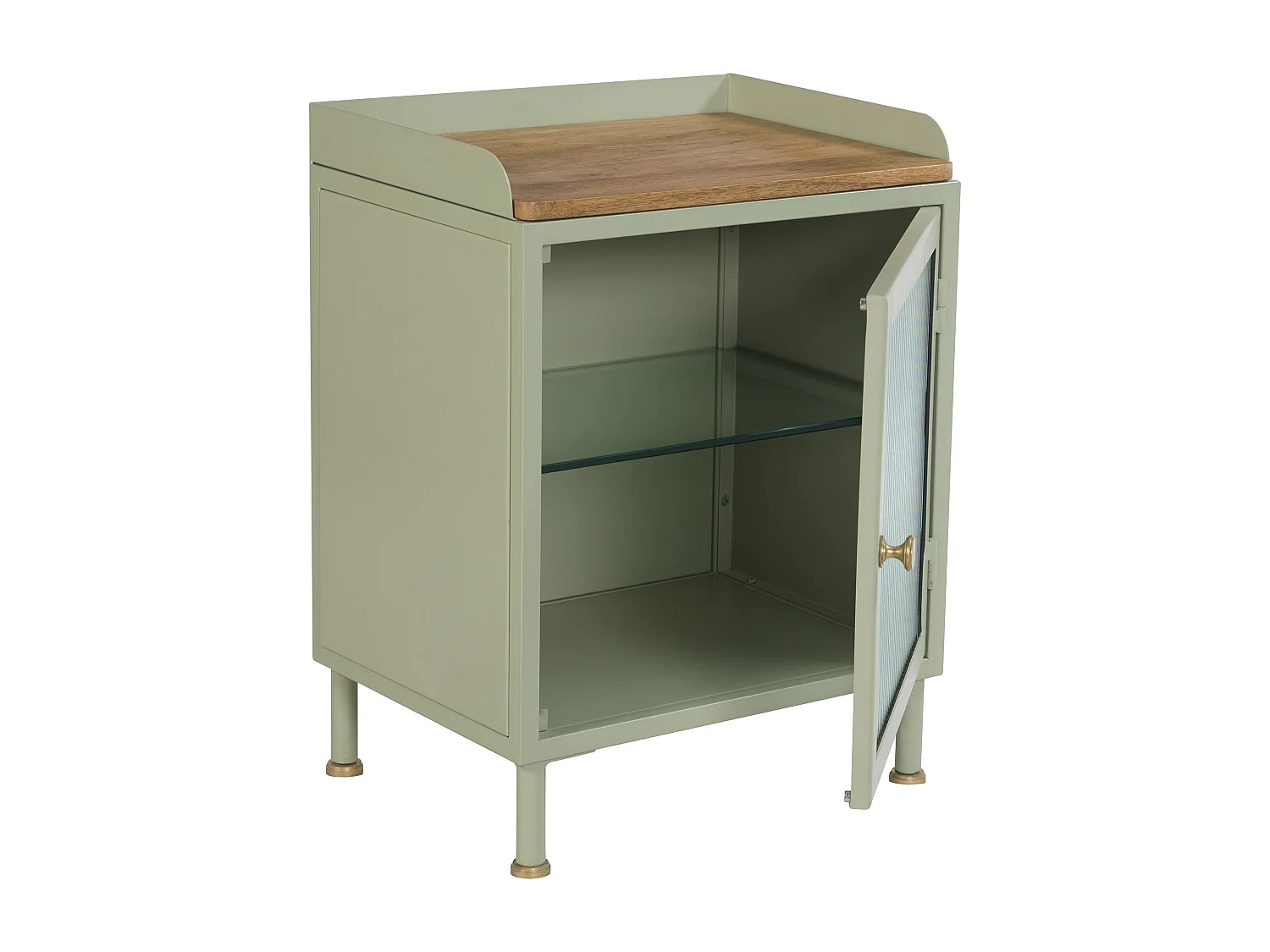 Table de chevet en verre, métal et bois 1 porte - Marnie