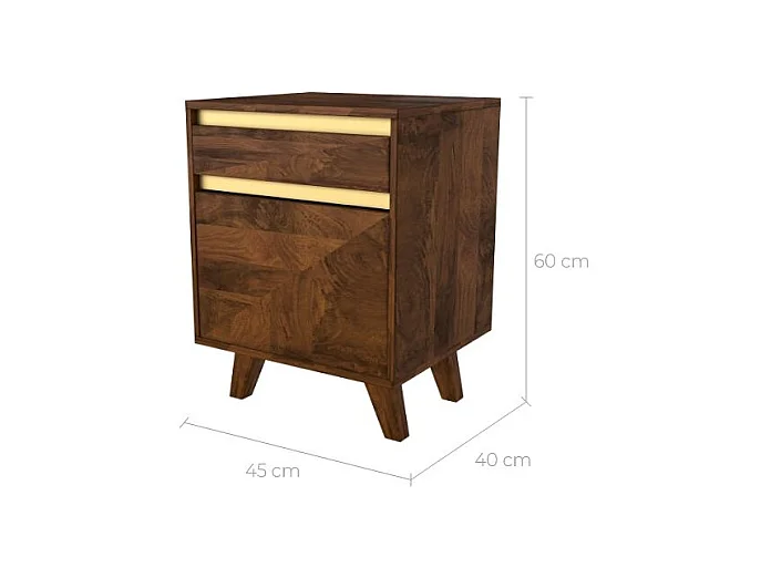 Comodino in legno con dettagli dorati, 1 cassetto e 1 anta - Tripoli