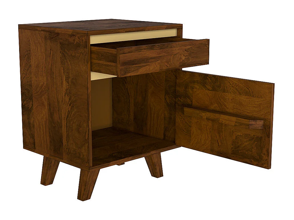 Table de chevet en bois détails dorés, 1 tiroir et 1 porte - Tripoli