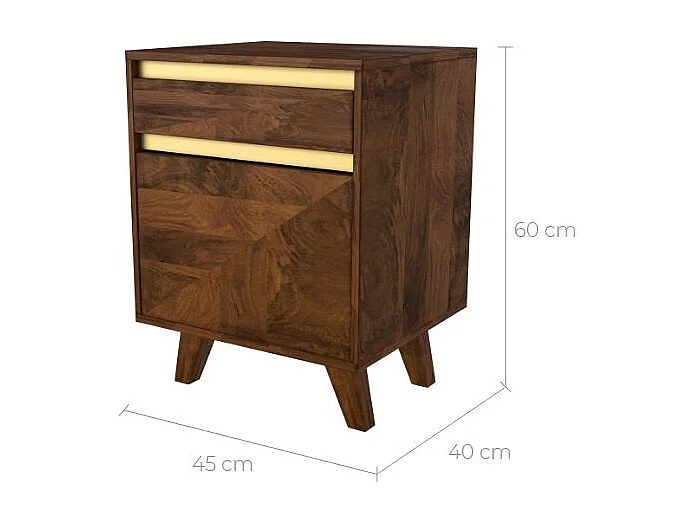 Table de chevet en bois détails dorés, 1 tiroir et 1 porte - Tripoli