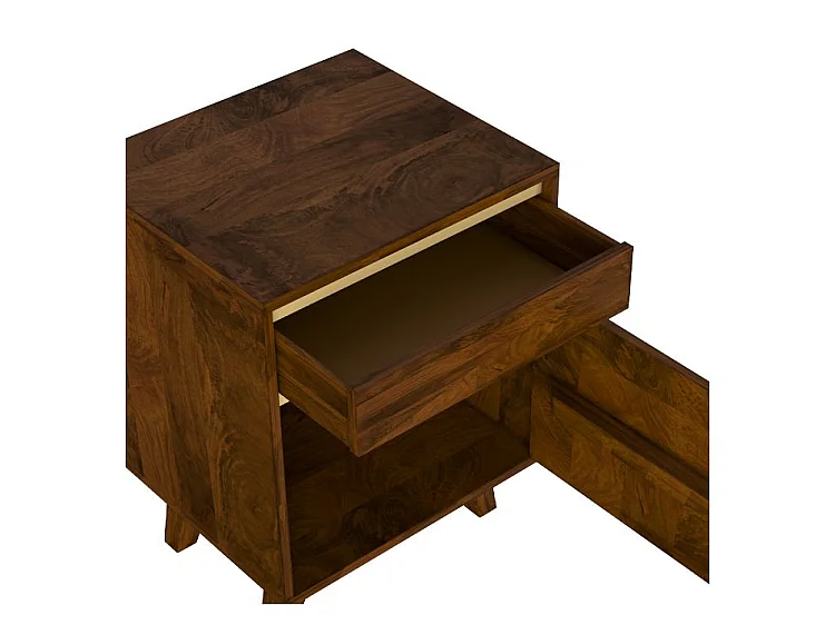 Table de chevet en bois détails dorés, 1 tiroir et 1 porte - Tripoli