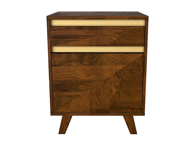 Table de chevet en bois détails dorés, 1 tiroir et 1 porte - Tripoli