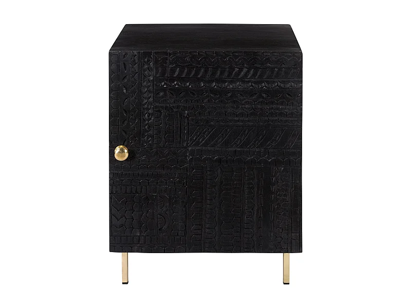 Chevet 1 porte en bois gravé noir et métal doré - Chimane