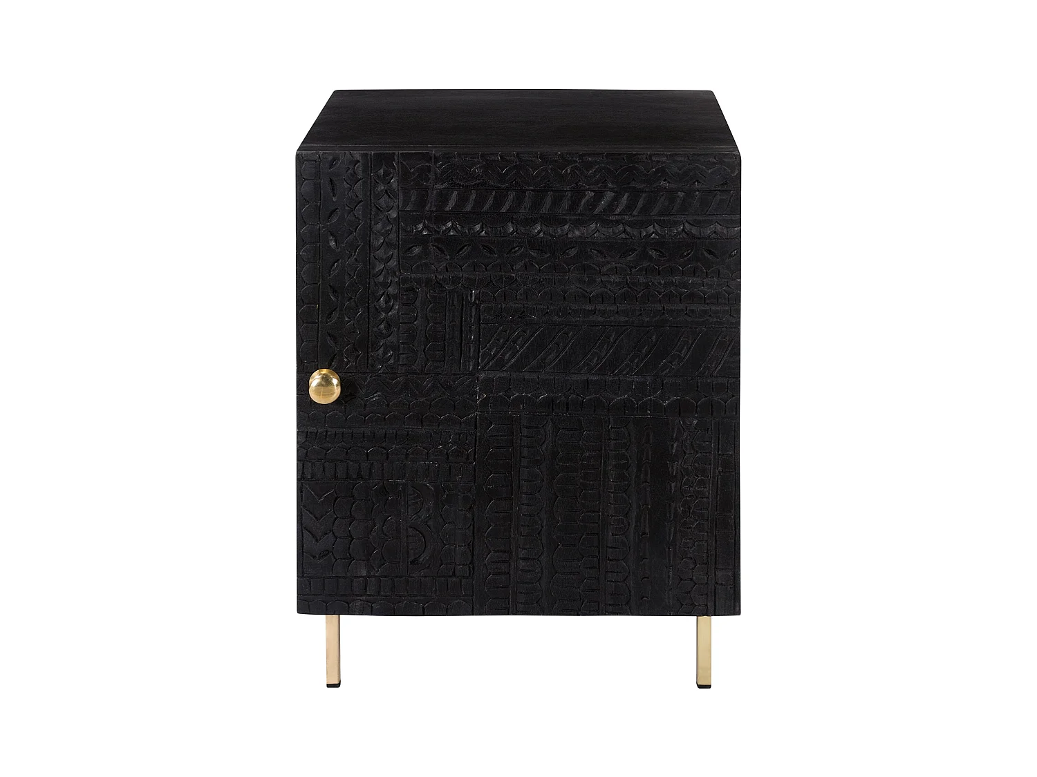 Chevet 1 porte en bois gravé noir et métal doré - Chimane