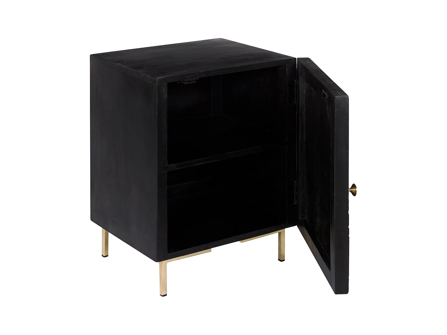 Chevet 1 porte en bois gravé noir et métal doré - Chimane