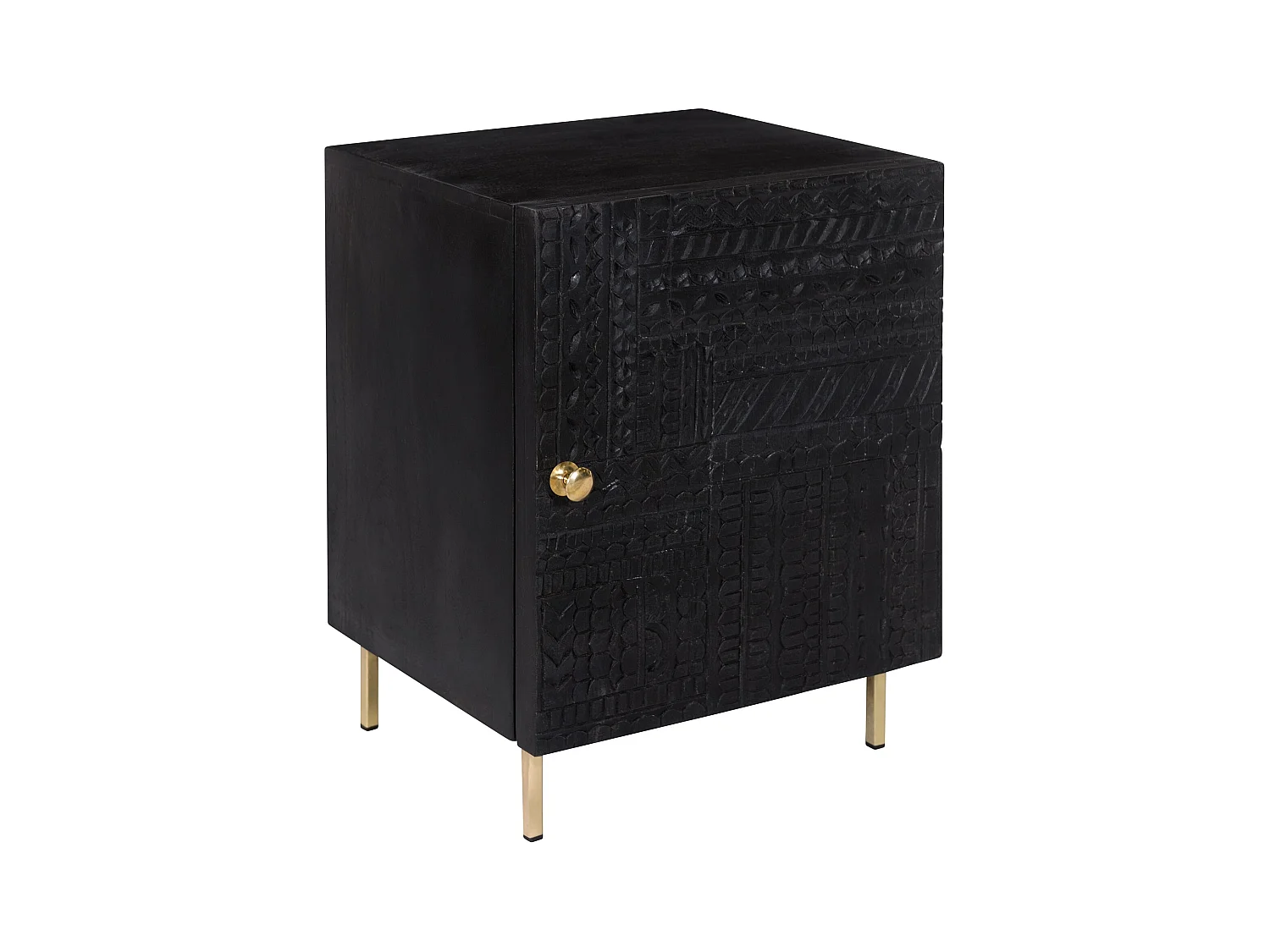 Chevet 1 porte en bois gravé noir et métal doré - Chimane