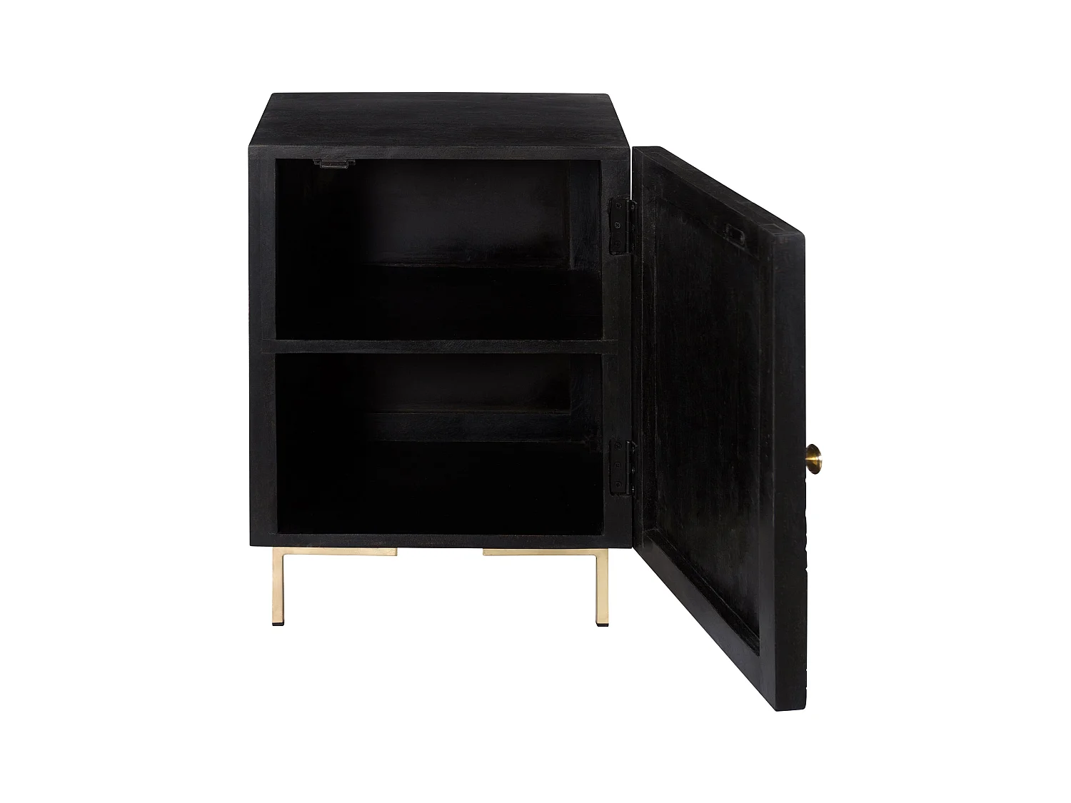 Chevet 1 porte en bois gravé noir et métal doré - Chimane