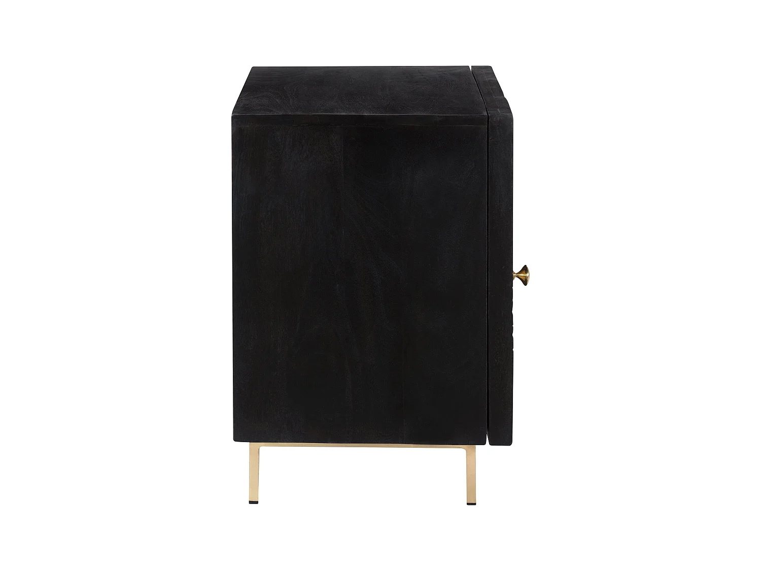 Chevet 1 porte en bois gravé noir et métal doré - Chimane