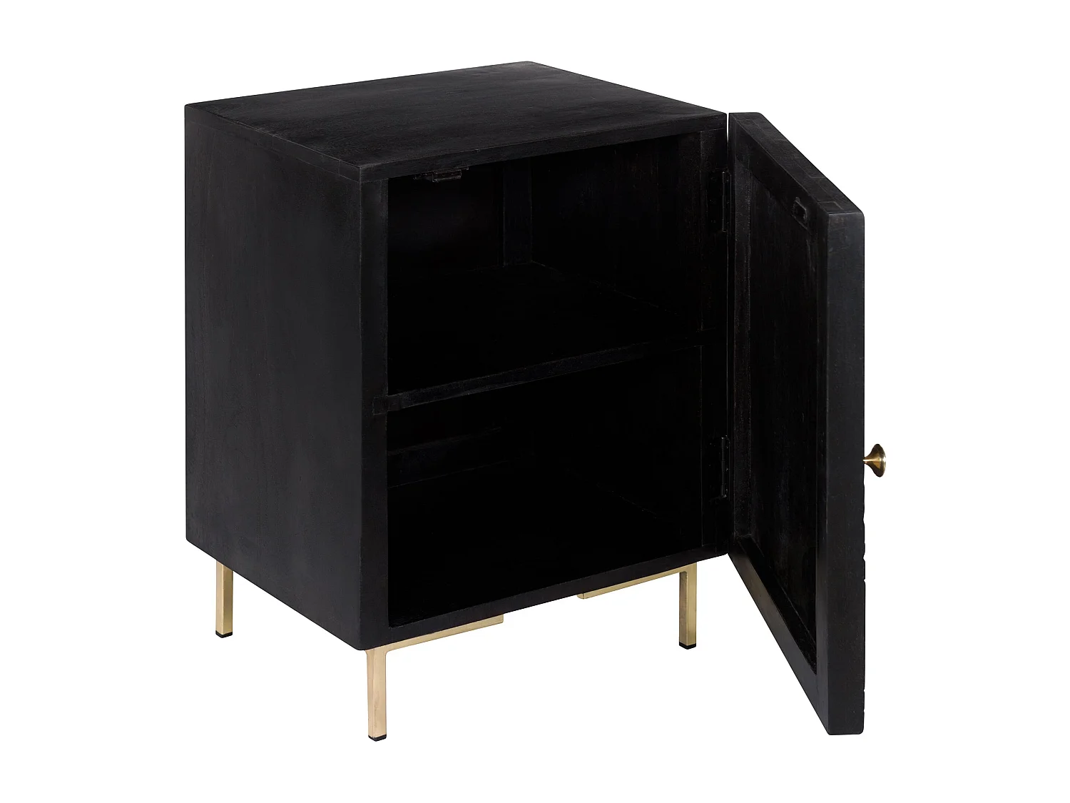 Chevet 1 porte en bois gravé noir et métal doré - Chimane