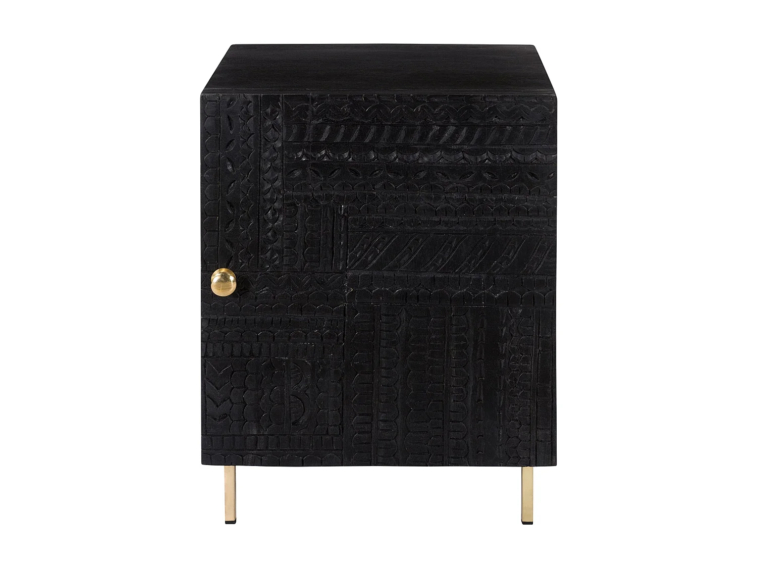 Chevet 1 porte en bois gravé noir et métal doré - Chimane