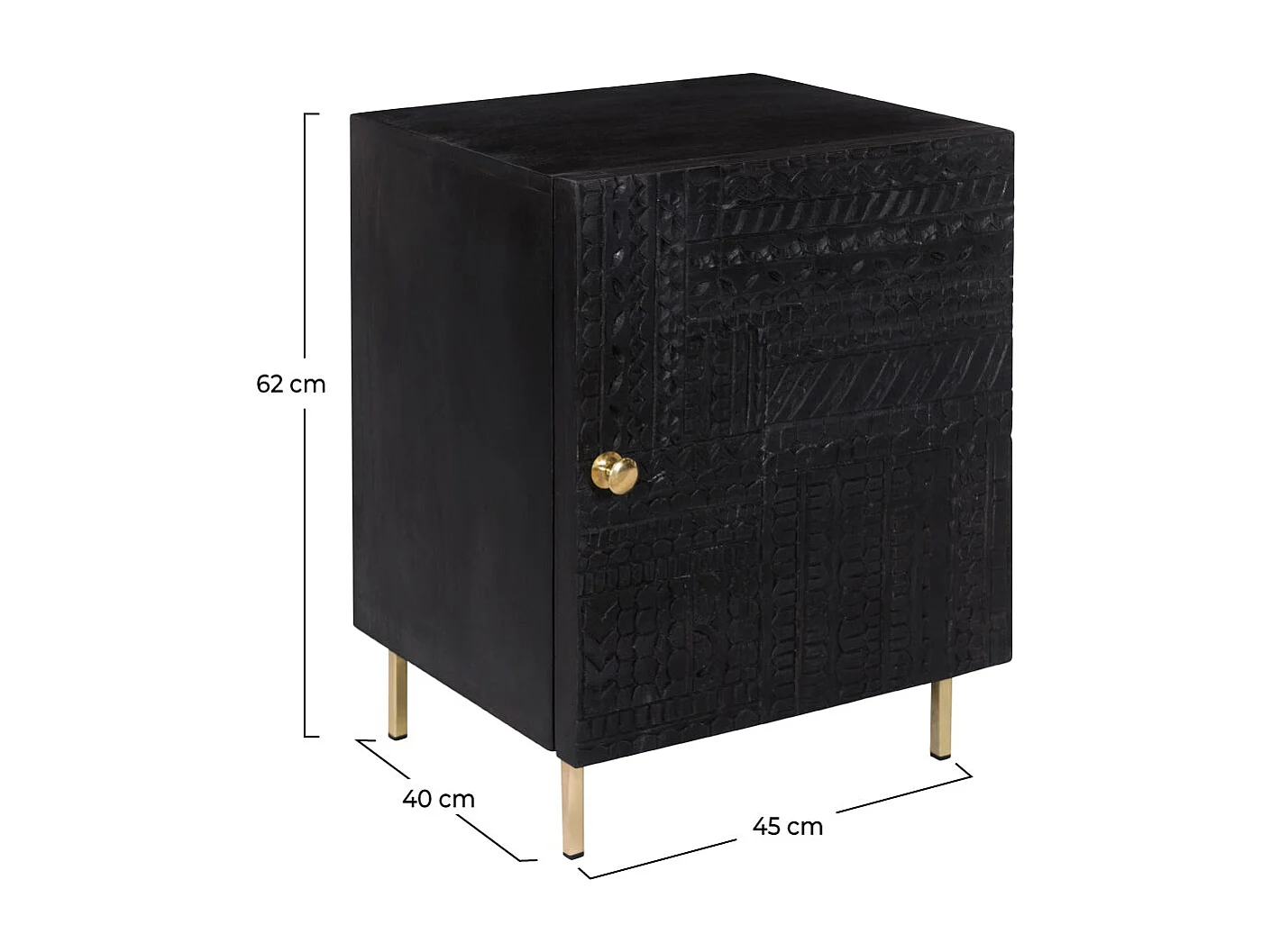 Chevet 1 porte en bois gravé noir et métal doré - Chimane