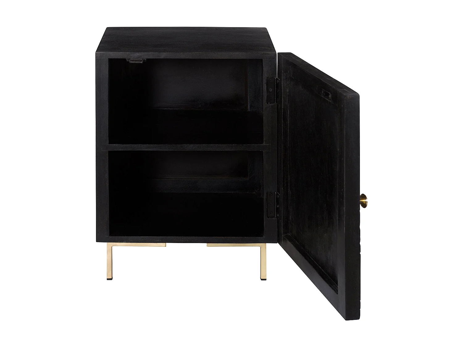 Chevet 1 porte en bois gravé noir et métal doré - Chimane
