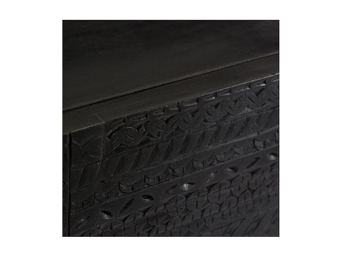 Chevet 1 porte en bois gravé noir et métal doré - Chimane