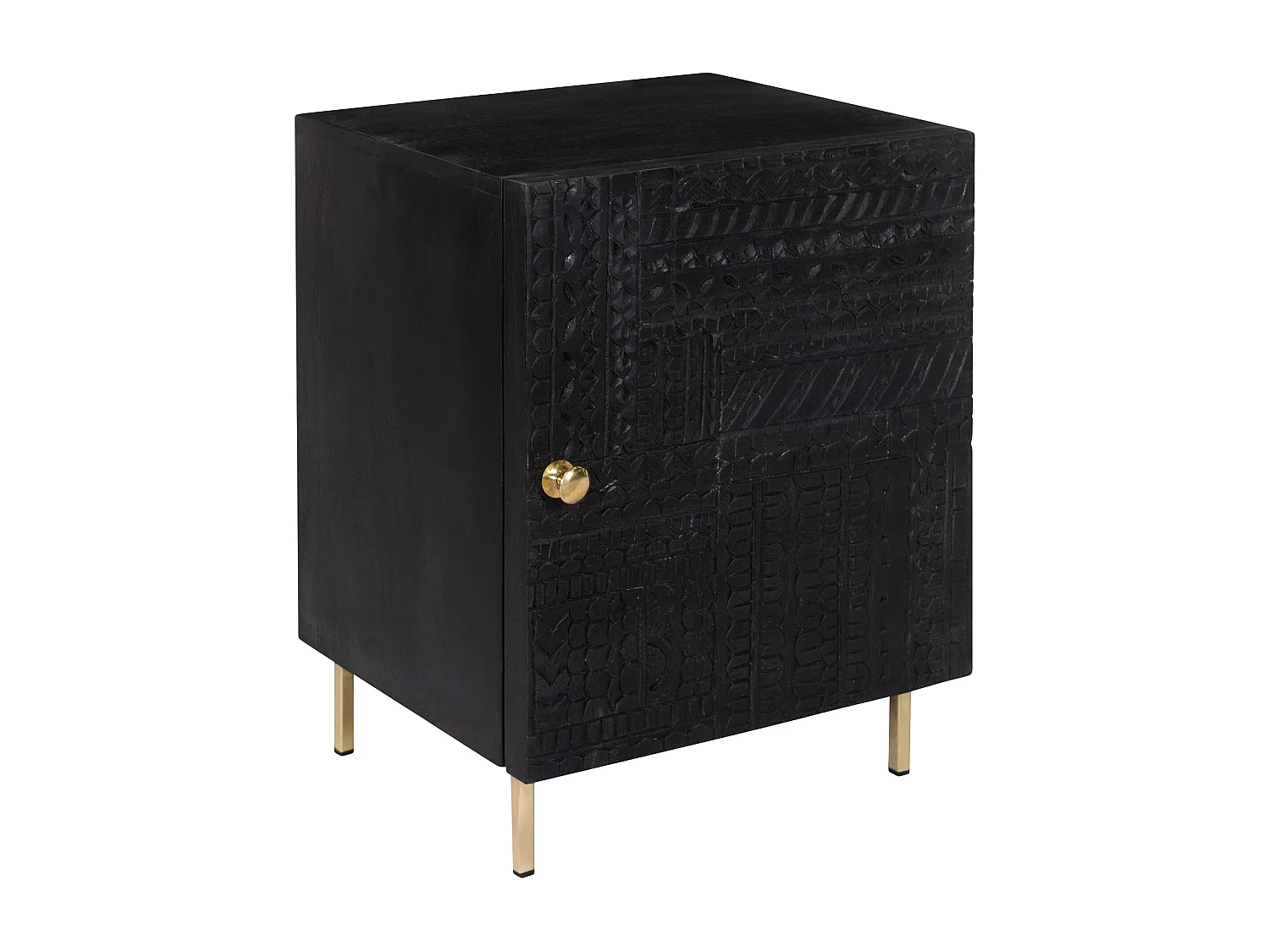 Chevet 1 porte en bois gravé noir et métal doré - Chimane