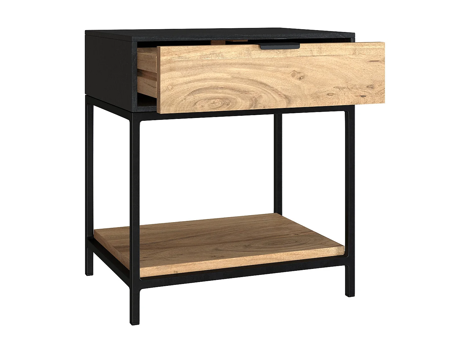 Comodino a 1 cassetto in legno e metallo nero - Jakson