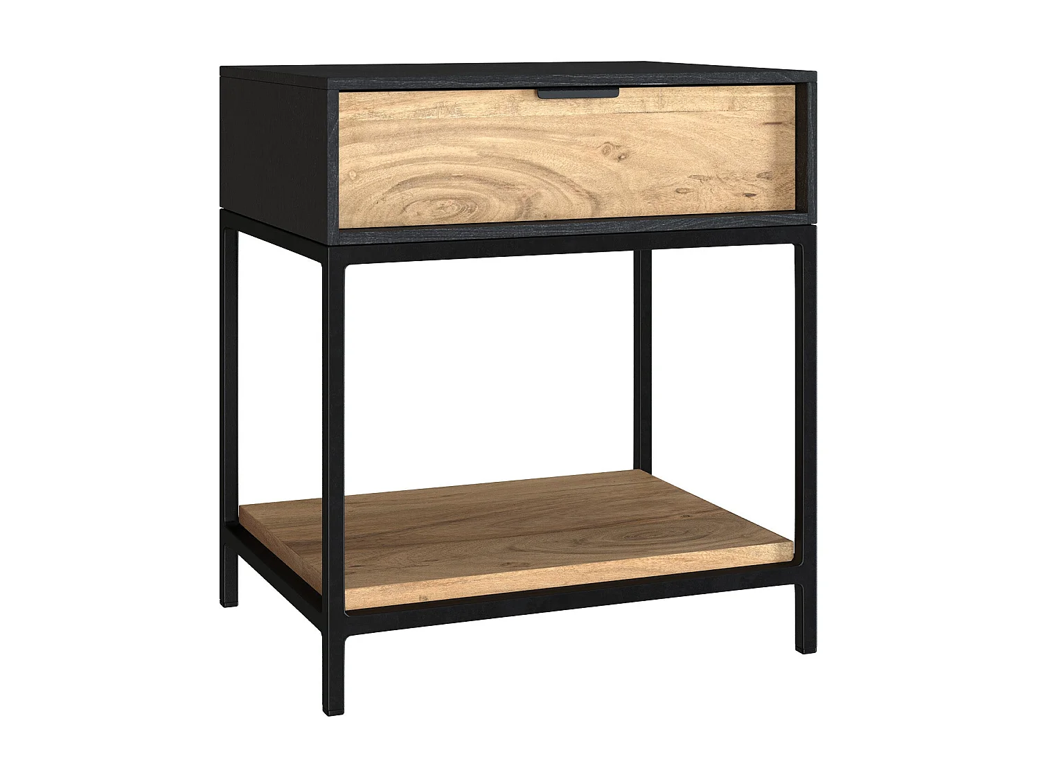 Comodino a 1 cassetto in legno e metallo nero - Jakson