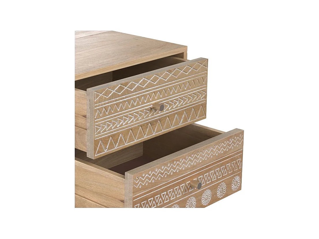 Table de chevet en bois de manguier gravé 2 tiroirs - Tiny