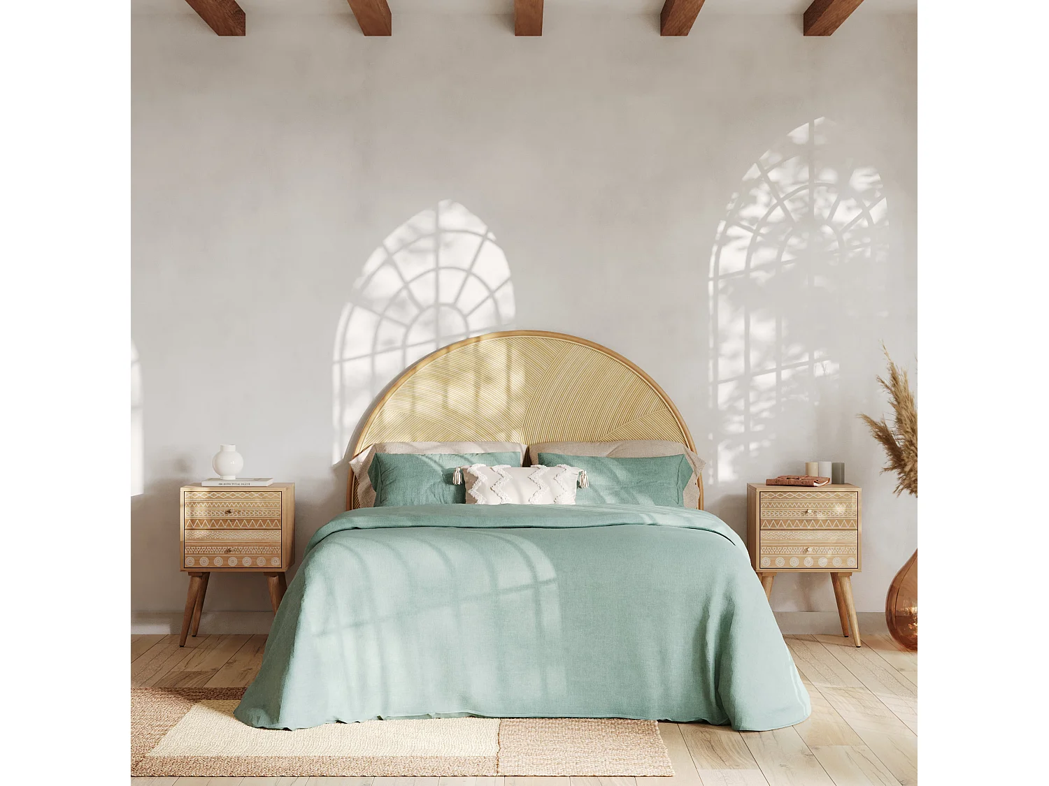 Comò in legno di mango intagliato con 2 cassetti - Tiny