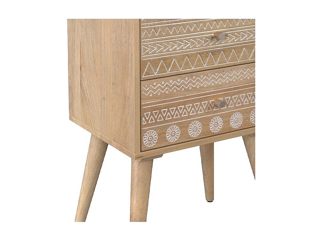 Comò in legno di mango intagliato con 2 cassetti - Tiny