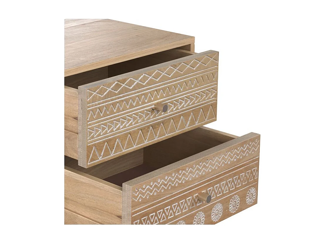 Comò in legno di mango intagliato con 2 cassetti - Tiny